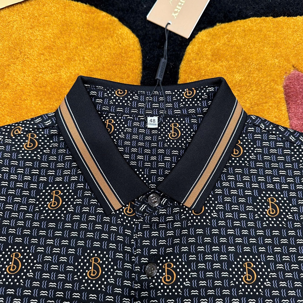 Áo polo Burberry BBR Đen họa tiết logo B full kẻ sọc viền Like Auth 1-1 on web MK